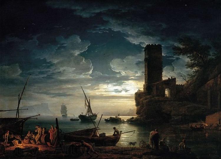 Claude Joseph Vernet Mediterranean Coast Scene with Fishermen and Boats Norge oil painting art